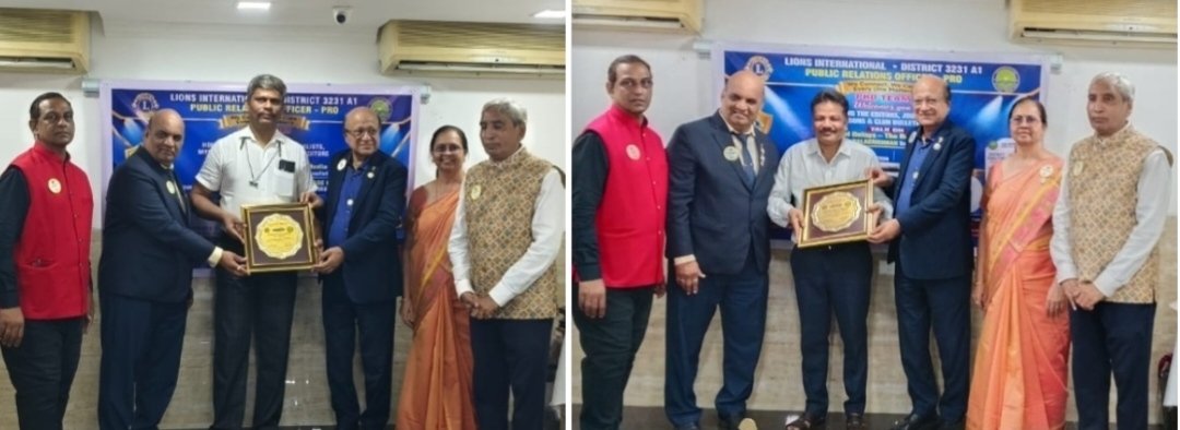 लायन्स इंटरनॅशनलतर्फे पत्रकार यशवंत खोपकर, शांताराम गुडेकर यांचा पुरस्कार देऊन गौरव